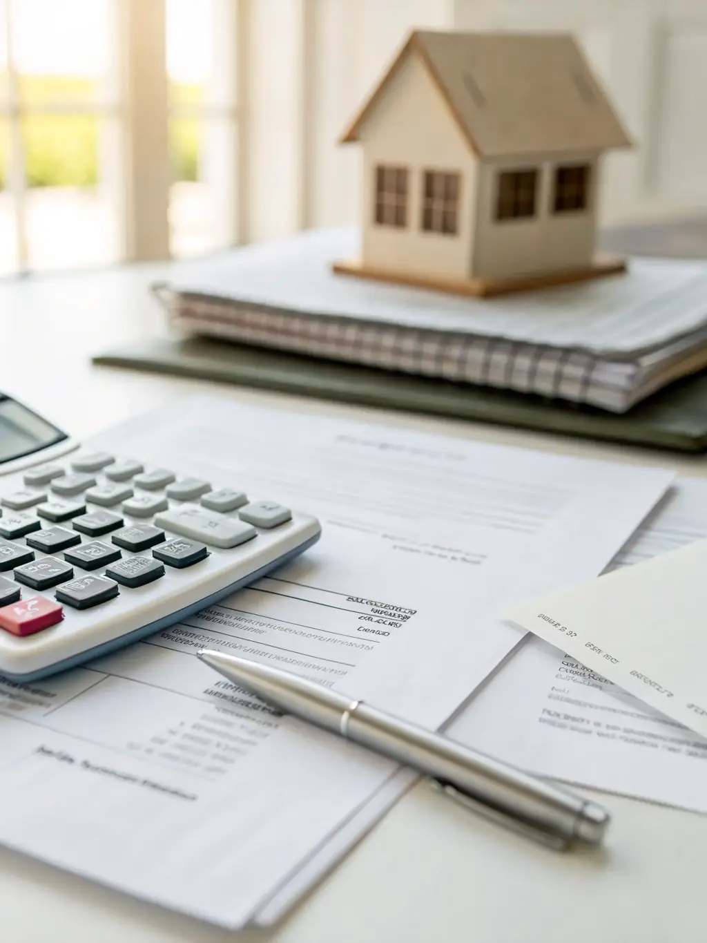 A hand holding Indian currency notes with a calculator and financial newspaper in the background, representing financial planning.